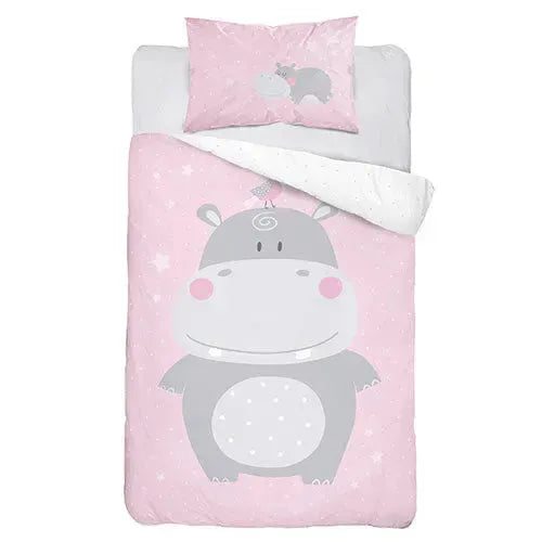 Mayamoo Katoen Dekbedovertrekset Nijlpaard Roze 100x135cm - Tiny Giggles