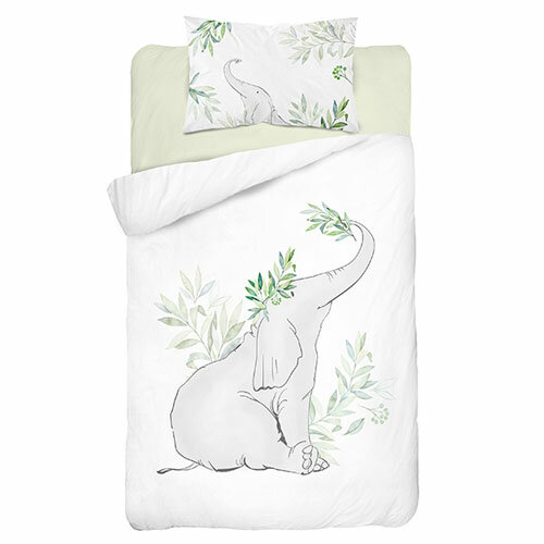 Mayamoo Bamboe Dekbedovertrekset Olifant Natuur Groen 100x135cm