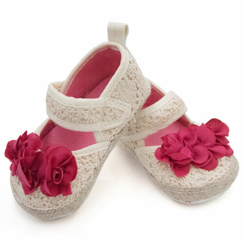 Baby schoenen beige met rode bloem