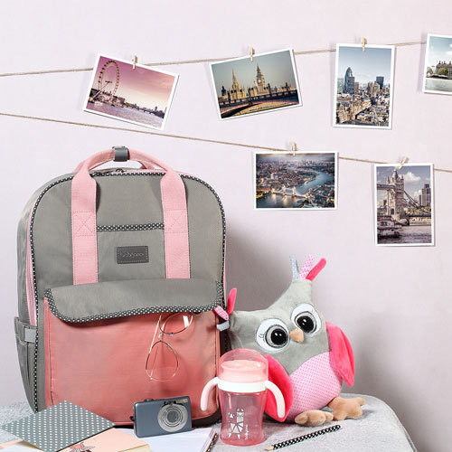 Babyono London Look Pink-Grey Verzorgingsrugzak