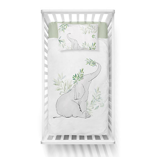 Mayamoo Bamboe Dekbedovertrekset Olifant Natuur Groen 100x135cm