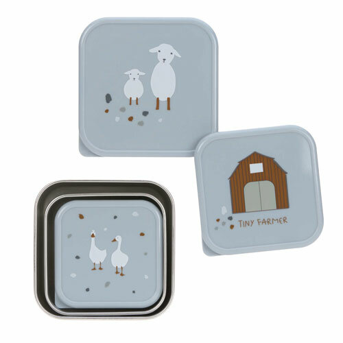 L&auml;ssig Snackbox 3-delige set RVS Tiny Farmer Blue