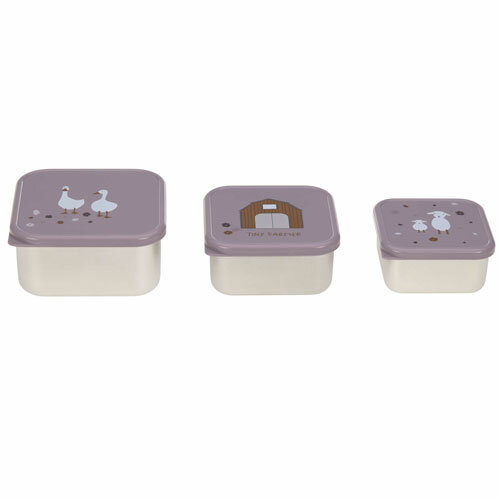 L&auml;ssig Snackbox 3-delige set RVS Tiny Farmer Lilac