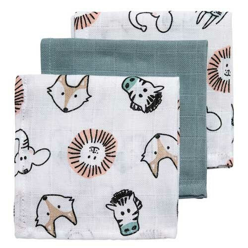 Meyco Washandje 3-Pack Hydrofiel Animal Multicolor