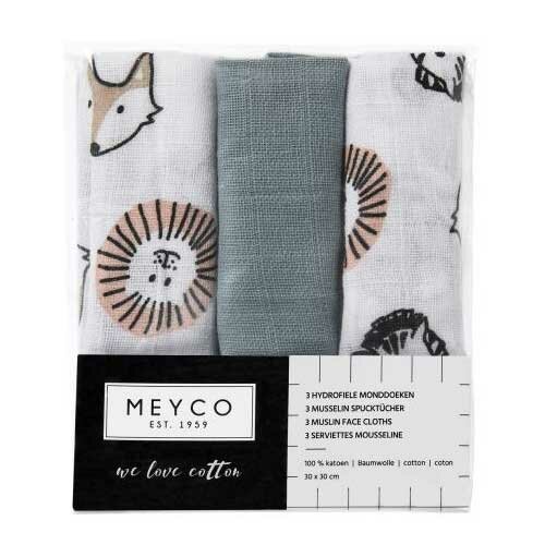 Meyco Washandje 3-Pack Hydrofiel Animal Multicolor