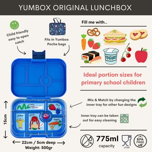 Yumbox Original Bento 6 Vakken Funny Monsters Surf Blue