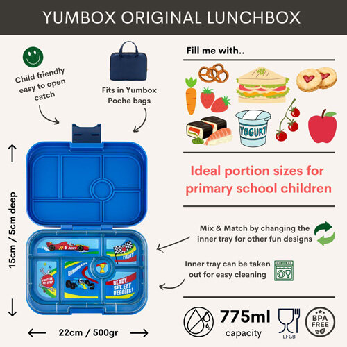 Yumbox Original Bento 6 Vakken Race Cars Surf Blue