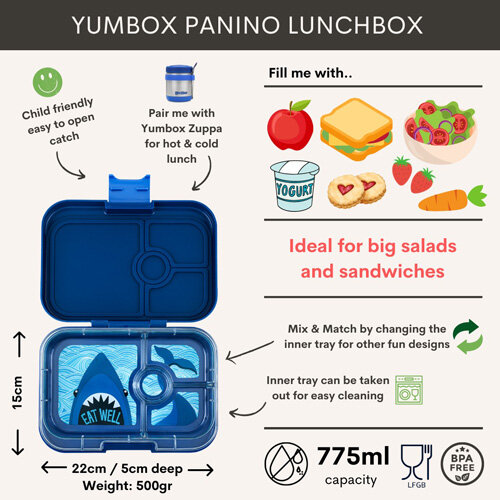 Yumbox Panino Bento 4 Vakken Shark Monte Carlo Blue