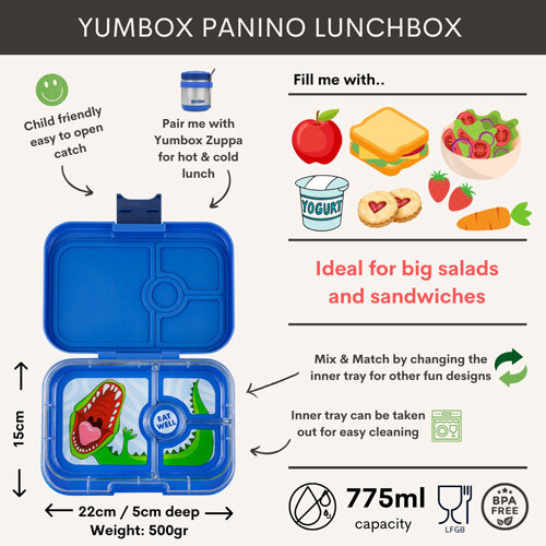 Yumbox Panino Bento 4 Vakken Dinosaur Surf Blue