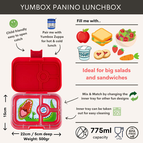 Yumbox Panino Bento 4 Vakken Dinosaur Wow Red