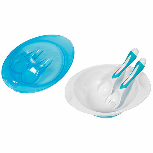 Babyono Blauw Kommetje met Lepel en Vork