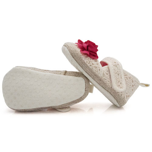 Baby schoenen beige met rode bloem