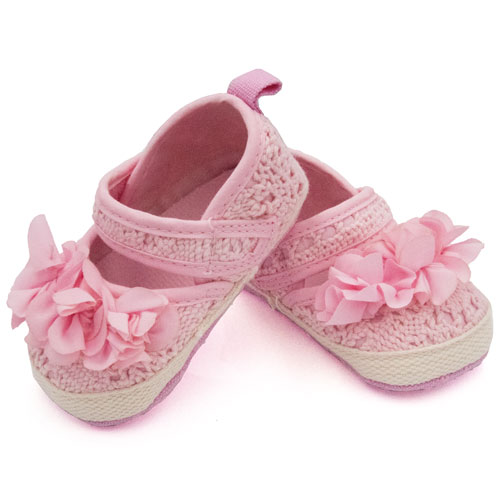 Baby schoenen roze met roze bloem