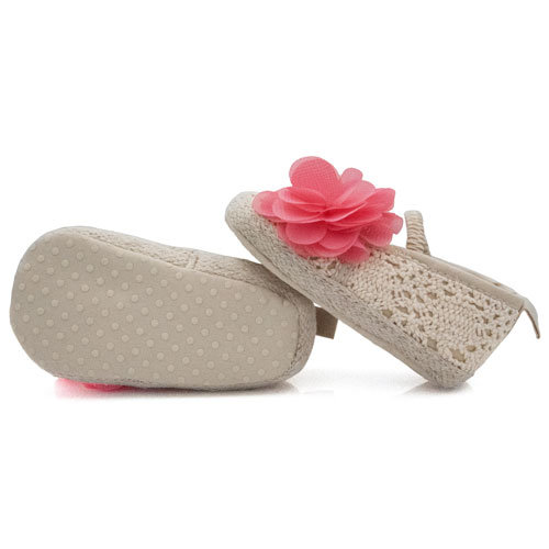 Baby ballerina&#039;s beige met rode bloem