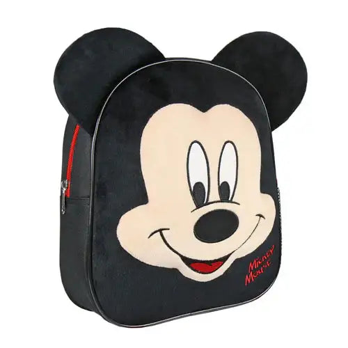 Zwarte kinderrugzak met Mickey Mouse gezicht en grote ronde oren, perfect als schooltas