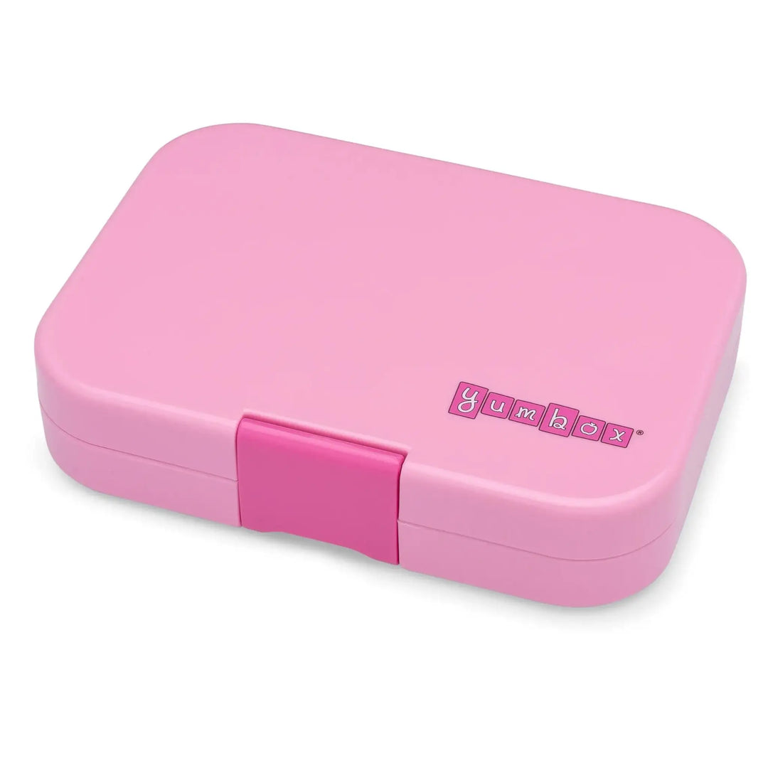 Roze lunchtrommel voor kinderen met Yumbox logo, ideaal voor schoollunches