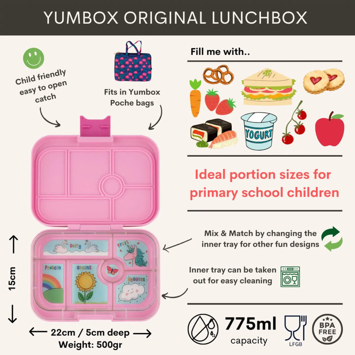 Roze kindvriendelijke lunchbox met vakjes, ideaal voor basisschoolkinderen, BPA-vrij, 775ml.