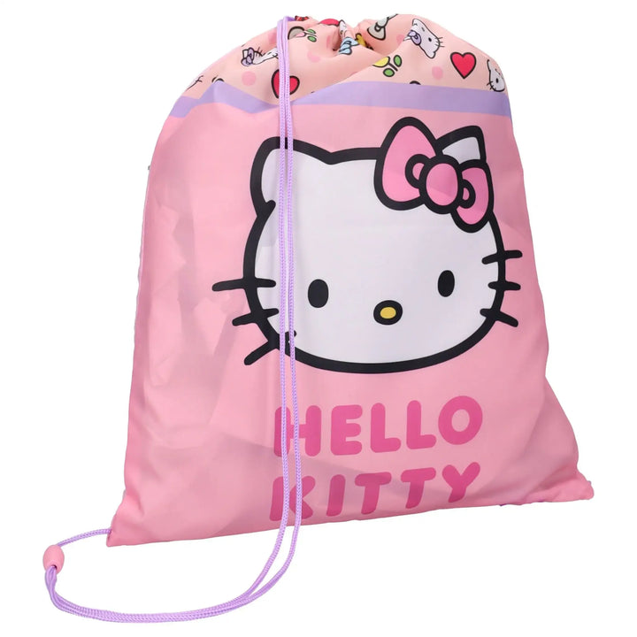 Roze Hello Kitty gymtas voor kinderen met trekkoord en schattig patroon.