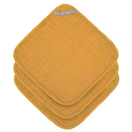 Lässig Mousseline Wasdoekjes Mustard 3 Stuks - Tiny Giggles