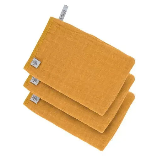 Lässig Mousseline Washandjes Mustard 3 Stuks - Tiny Giggles