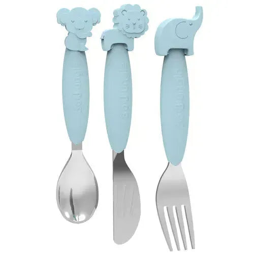 Bo Jungle B-Silicone Blauw Bestek Set - Tiny Giggles