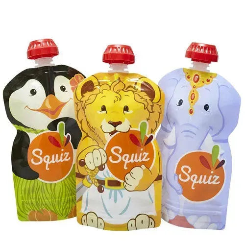 Squiz 3-pack herbruikbare knijpzakjes Carnaval 130 ml - met 1 SQUIZ'zip - Tiny Giggles