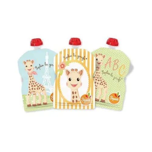 Squiz 3-pack herbruikbare knijpzakjes Sophie de Giraf 90 ml - Tiny Giggles