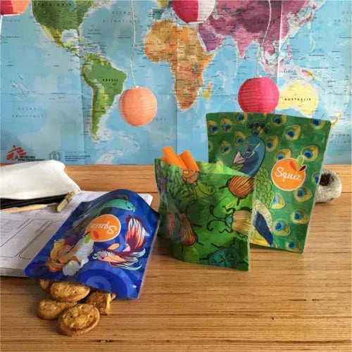 Squiz 3-Pack Multifunctionele Snackzakjes - De Flamboyante Collectie - Tiny Giggles