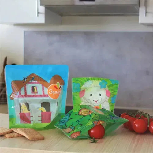 Squiz 3-Pack Multifunctionele Snackzakjes - De Boerderij Collectie - Tiny Giggles