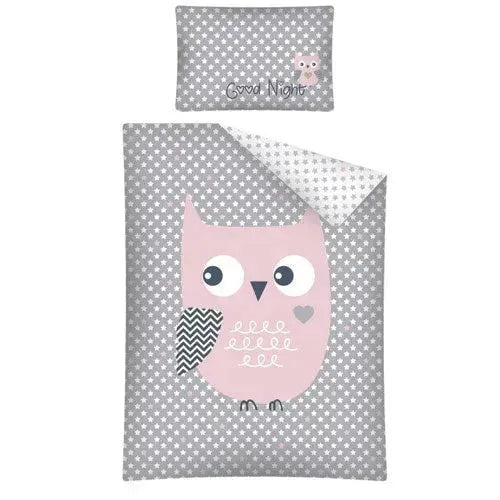 Mayamoo Katoen Dekbedovertrekset Uil Roze 100x135cm - Tiny Giggles