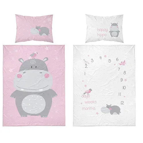 Mayamoo Katoen Dekbedovertrekset Nijlpaard Roze 100x135cm - Tiny Giggles