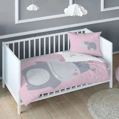 Mayamoo Katoen Dekbedovertrekset Nijlpaard Roze 100x135cm - Tiny Giggles