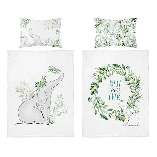 Mayamoo Bamboe Dekbedovertrekset Olifant Natuur Groen 100x135cm - Tiny Giggles