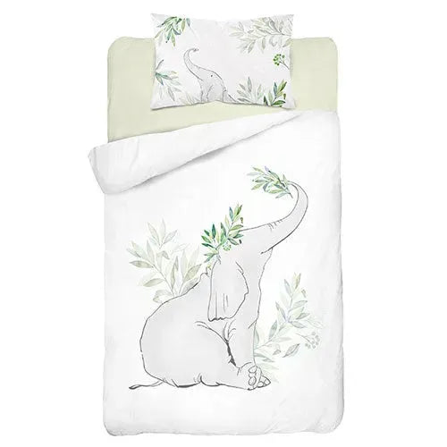 Mayamoo Bamboe Dekbedovertrekset Olifant Natuur Groen 100x135cm - Tiny Giggles