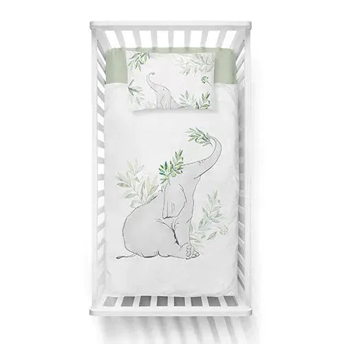 Mayamoo Bamboe Dekbedovertrekset Olifant Natuur Groen 100x135cm - Tiny Giggles