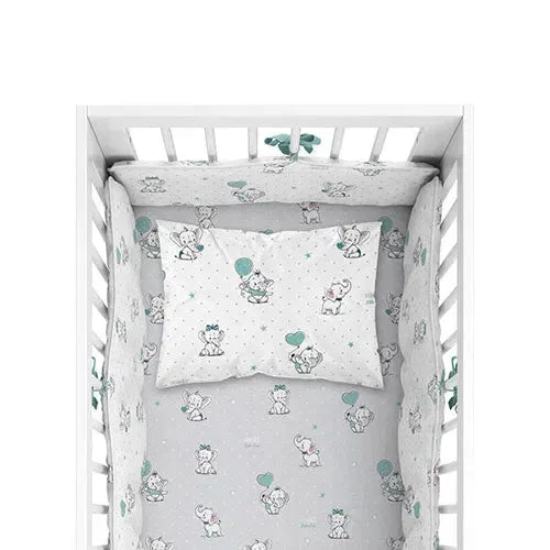 Mayamoo Dekbedovertrekset + Bedomrander Olifant Groen 90x120cm - Tiny Giggles