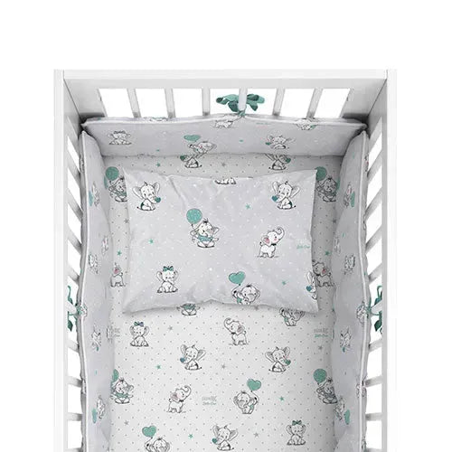 Mayamoo Dekbedovertrekset + Bedomrander Olifant Groen 90x120cm - Tiny Giggles