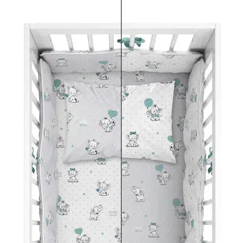 Mayamoo Dekbedovertrekset + Bedomrander Olifant Groen 90x120cm - Tiny Giggles