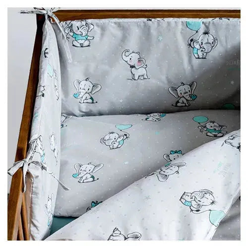 Mayamoo Dekbedovertrekset + Bedomrander Olifant Groen 90x120cm - Tiny Giggles