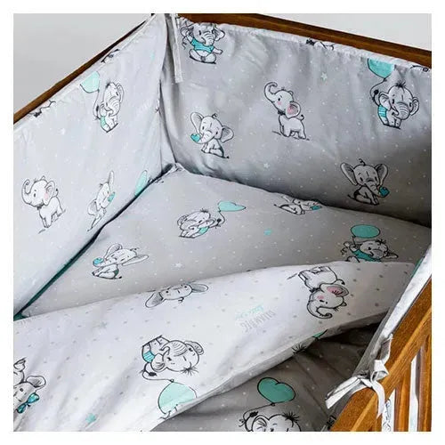 Mayamoo Dekbedovertrekset + Bedomrander Olifant Groen 90x120cm - Tiny Giggles