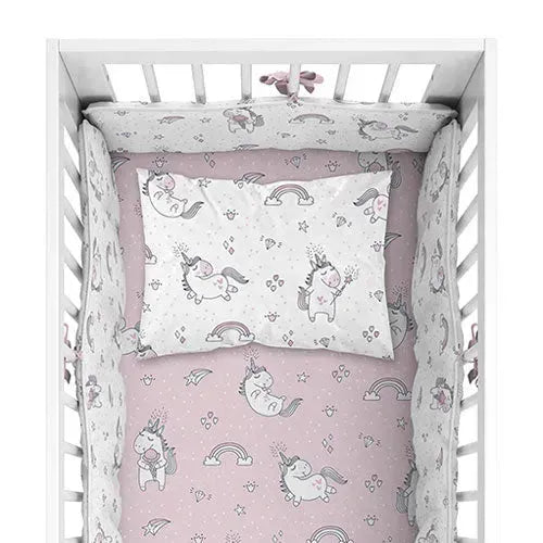 Mayamoo Dekbedovertrekset + Bedomrander Eenhoorn Roze 90x120cm - Tiny Giggles