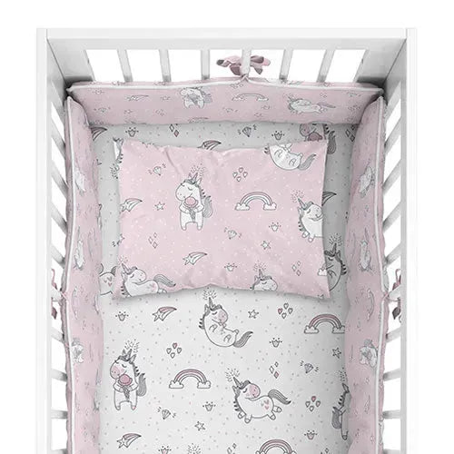 Mayamoo Dekbedovertrekset + Bedomrander Eenhoorn Roze 90x120cm - Tiny Giggles