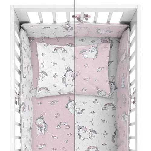 Mayamoo Dekbedovertrekset + Bedomrander Eenhoorn Roze 90x120cm - Tiny Giggles