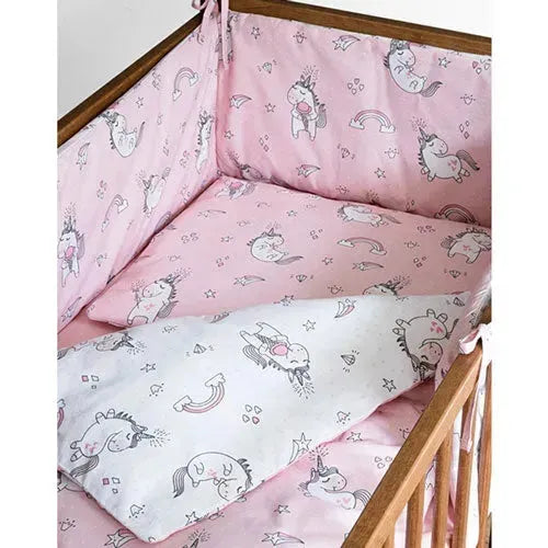 Mayamoo Dekbedovertrekset + Bedomrander Eenhoorn Roze 90x120cm - Tiny Giggles