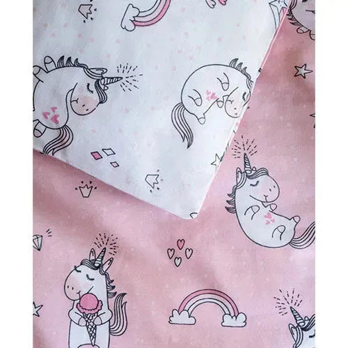 Mayamoo Dekbedovertrekset + Bedomrander Eenhoorn Roze 90x120cm - Tiny Giggles