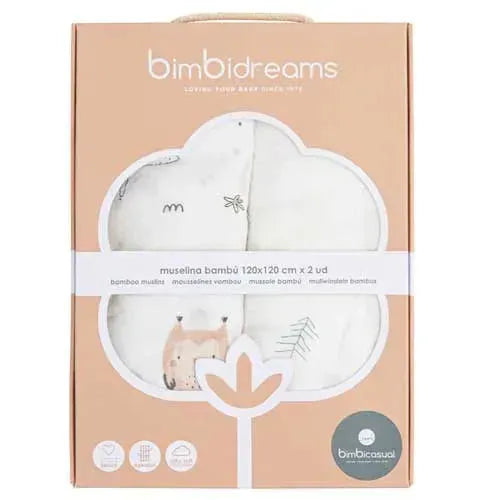 BimbiDreams Bamboe Hydrofiel Multidoek - Wonderland 120x120 cm (Set van 2) - Tiny Giggles