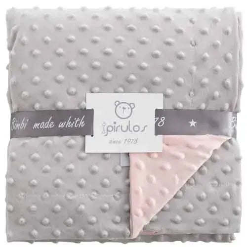 BimbiDreams Microvezel Deken Nopjes - Grijs/Roze 80x110 cm - Tiny Giggles