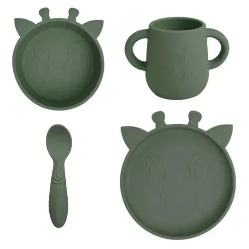 nuuroo Lykke Siliconen Dinerset Giraf Dusty Green - 4-pack - Tiny Giggles