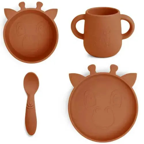 nuuroo Lykke Siliconen Dinerset Giraf Caramel Café - 4-pack - Tiny Giggles