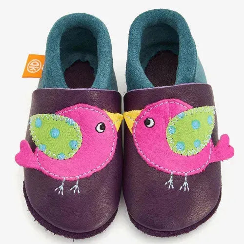 Orangenkinder Birdie de Vogel Leer Babyslofjes - Tiny Giggles